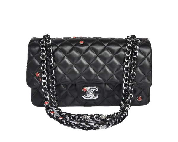 High Quality Knockoff Chanel 2.55 Series Insect Lambskin Leather Flap Bag 1112 Black Silver